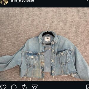 Zara Women's Light Blue Distressed Denim Jacket
